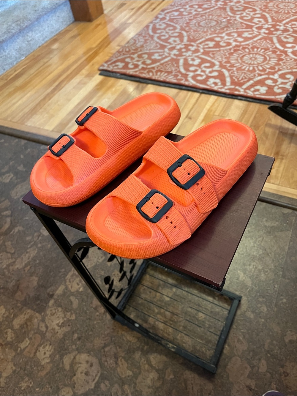 NWOT Women’s Orange Double-Buckle Slide Sandals